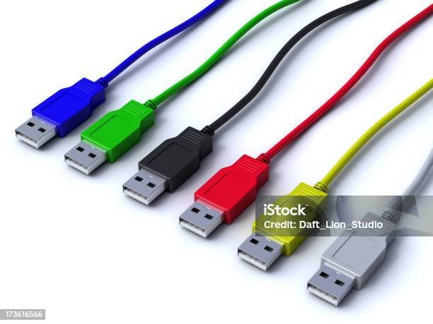 Foto de Seis Cores Cabos Usb e mais fotos de stock de Cabo - Cabo, Cabo USB, Computador