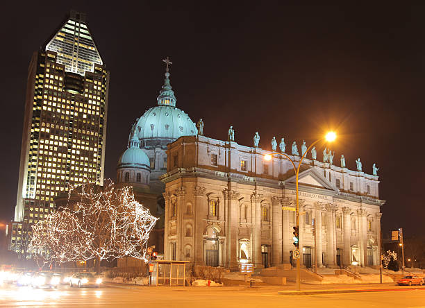 Mary Queen of the World Cathedral in Montreal at Night  mary queen of the world cathedral stock pictures, royalty-free photos & images