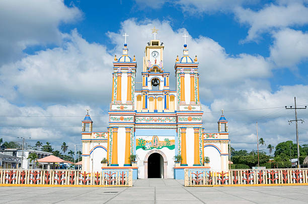 mexican church "colorful church in the town of cupilco in tabasco state, mexico" tabasco state stock pictures, royalty-free photos & images