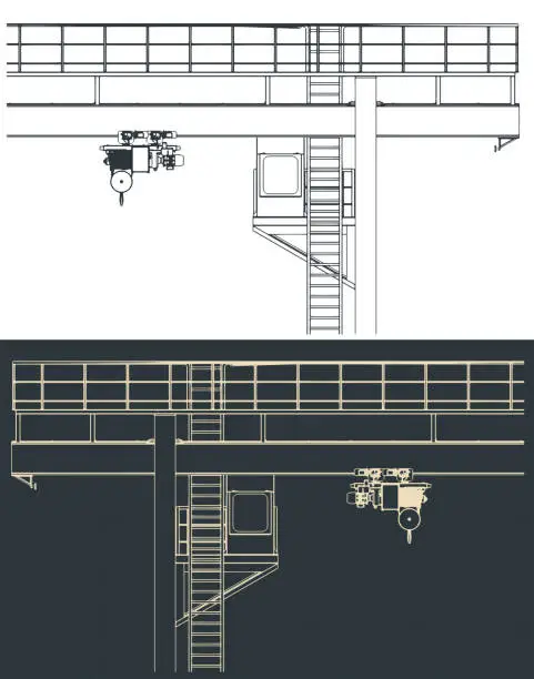 Vector illustration of Gantry crane blueprints