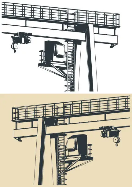 Vector illustration of Gantry crane close-up illustrations