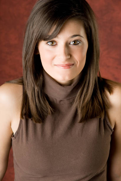 Brunette on Red stock photo