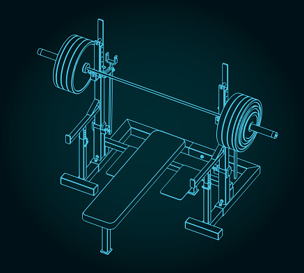 Stylized vector illustration of press weight adjustable squat rack bench