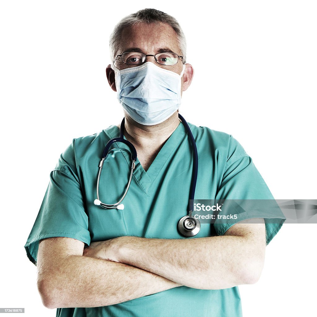 Cuidados de saúde: Cirurgião em Uniforme Hospitalar - Royalty-free Fundo Branco Foto de stock