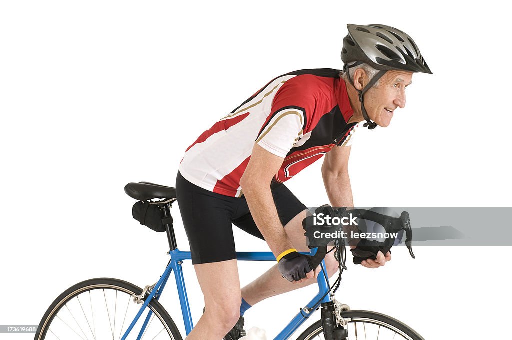 Vecchio uomo che cavalca biciclette per il fitness - Foto stock royalty-free di Ciclismo