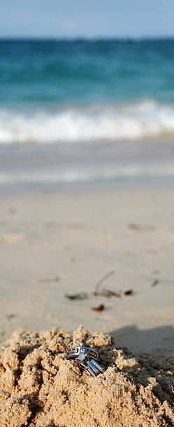 Wedding Rings in the sand stock photo