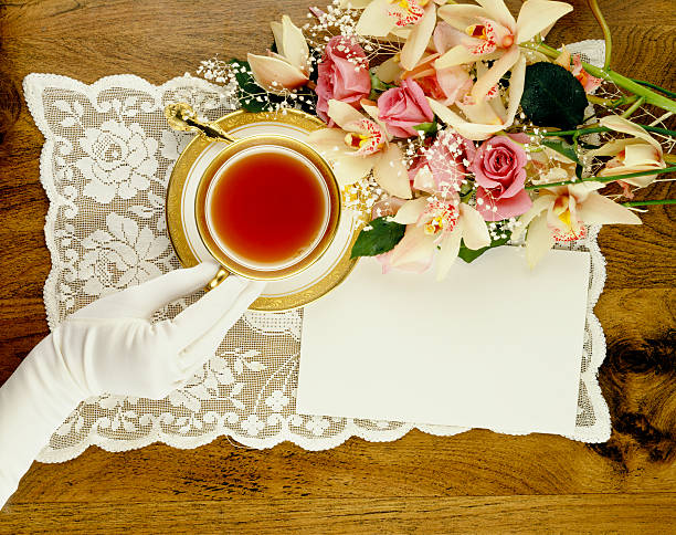 Elegant high tea image with empty card or invitation.