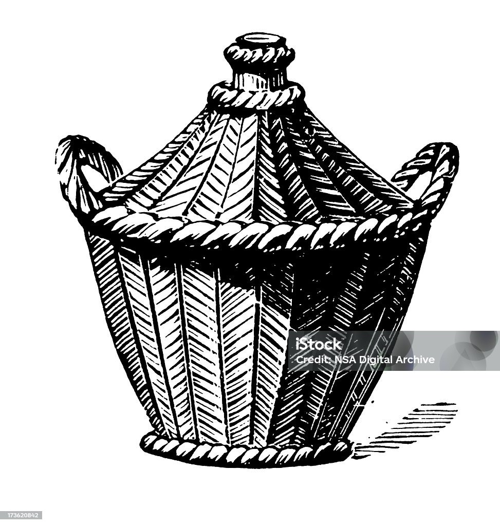 Vintage Clip Art and Illustrations I Demijohn "Antique engraving of a wine demijohn, isolated on white. Very high XXXL resolution image scanned at 600 dpi. CLICK ON THE LINKS BELOW FOR HUNDREDS OF SIMILAR IMAGES:" Illustration stock illustration