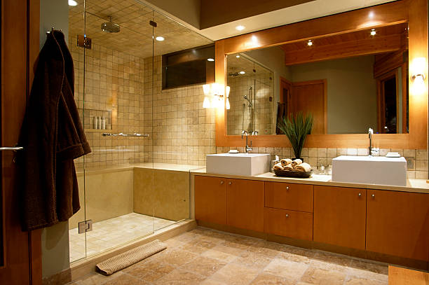 luxury resort hotel washroom luxury bathroom estate home shower powder room stock pictures, royalty-free photos & images