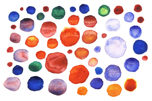 Painted multicolored dots, made with watercolor. Very high resolution scan.