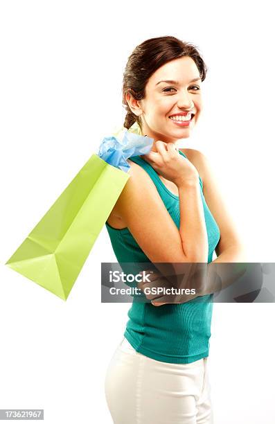 Happy Shopper Stockfoto und mehr Bilder von Attraktive Frau - Attraktive Frau, Blau, Blick in die Kamera