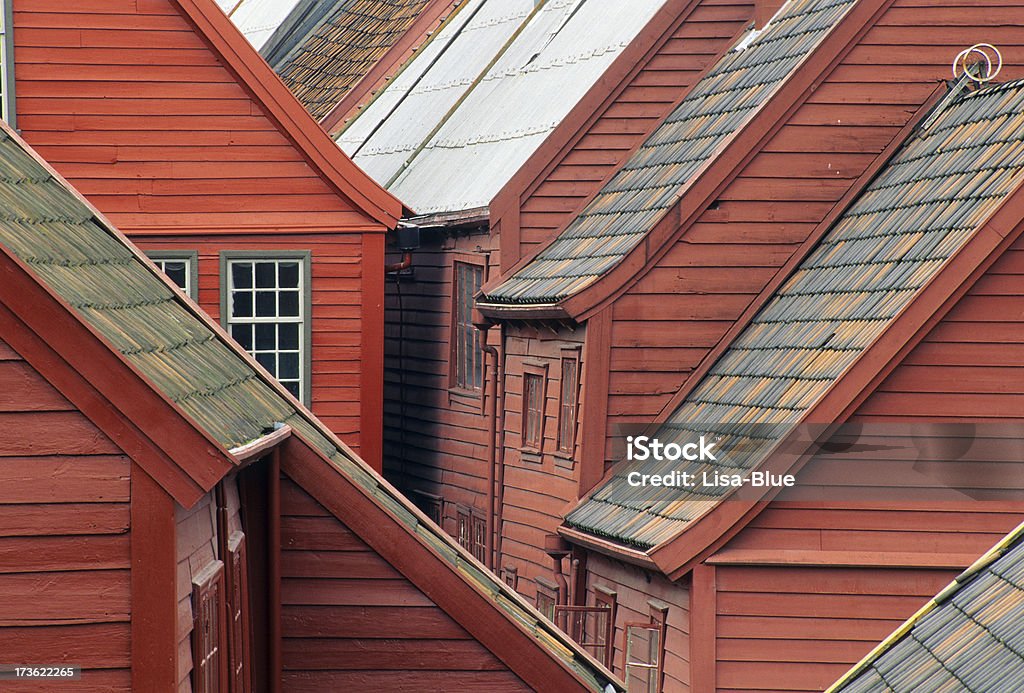 Old Scandinavian Houses "Roofs in Bergen,old town,Norway. Scanned film." Bergen - Norway Stock Photo