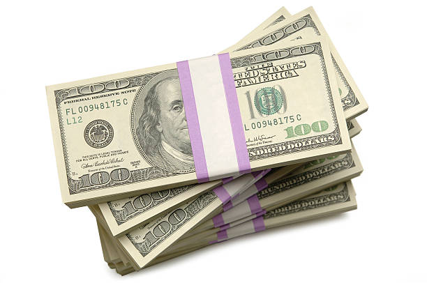 moeda corrente - one hundred dollar bill dollar stack paper currency - fotografias e filmes do acervo
