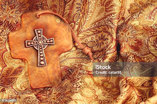 Cross On Brocade Stock Photo - Download Image Now - Amber, Brocade, Brown