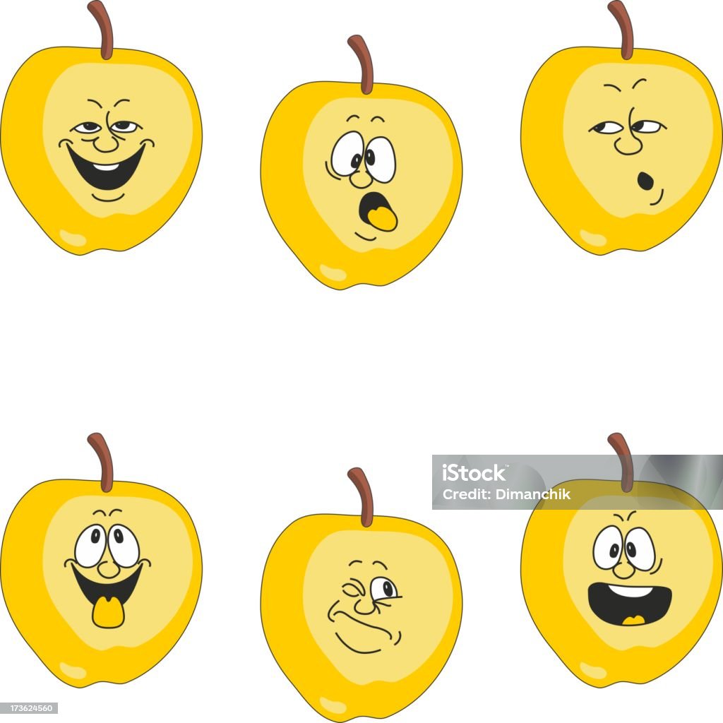 Émotion dessin animé Pomme jaune ensemble 018 - clipart vectoriel de Aliment libre de droits