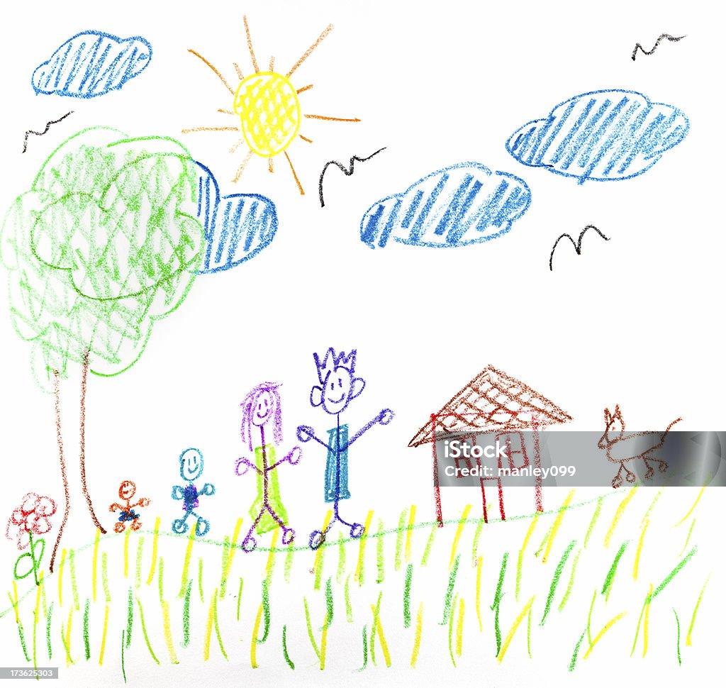 Família feliz de desenho de crianças - Ilustração de Criança royalty-free