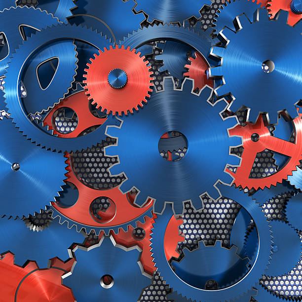 istock Colored gearwheels arrangement background 173625969