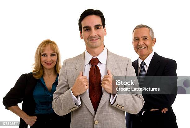 Foto de Grupo De Três Pessoas De Negócios Fundo Branco e mais fotos de stock de 60 Anos - 60 Anos, 65-69 anos, 70 anos