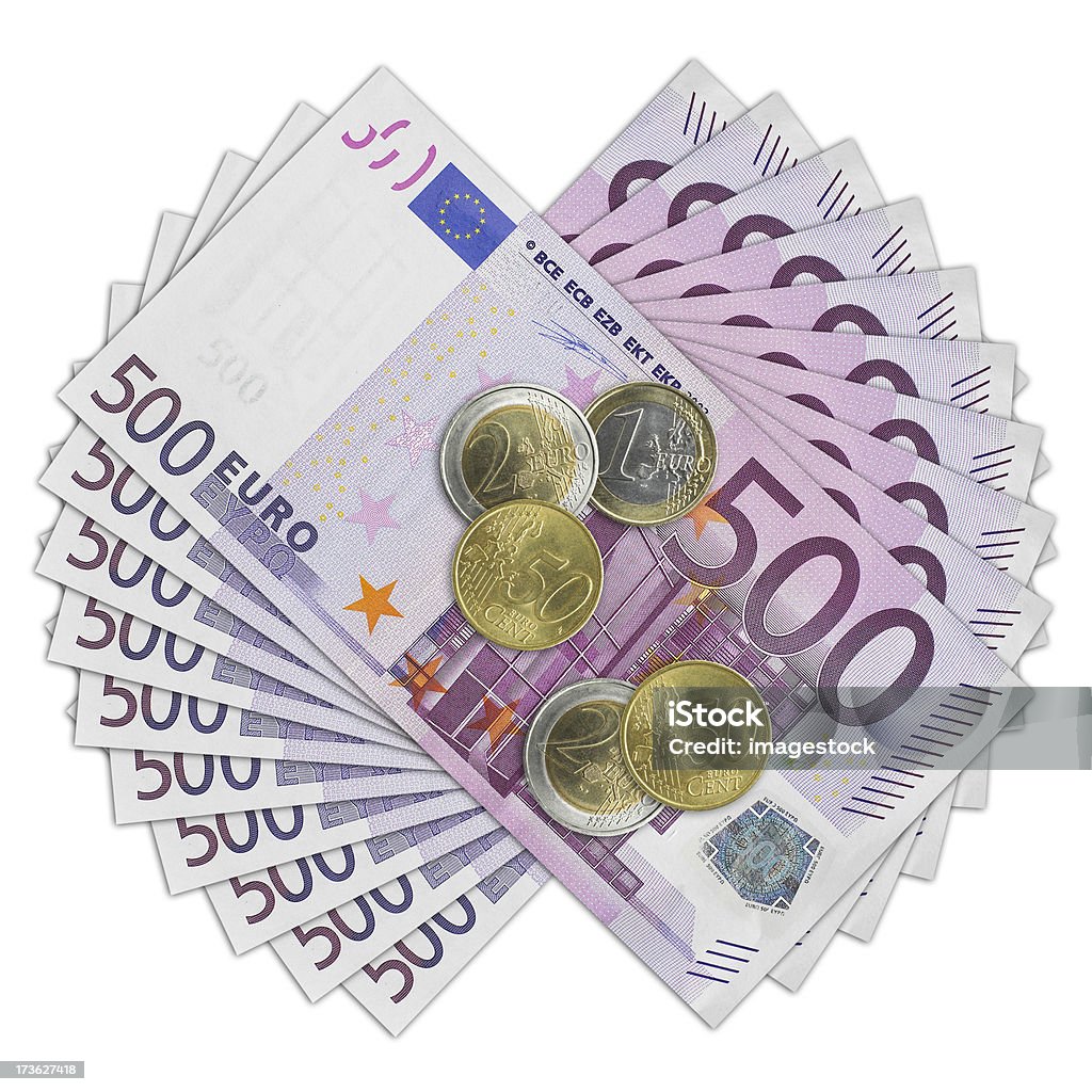 Billet de 500 euros et pièces de monnaie de facturation - Photo de 1 euro libre de droits