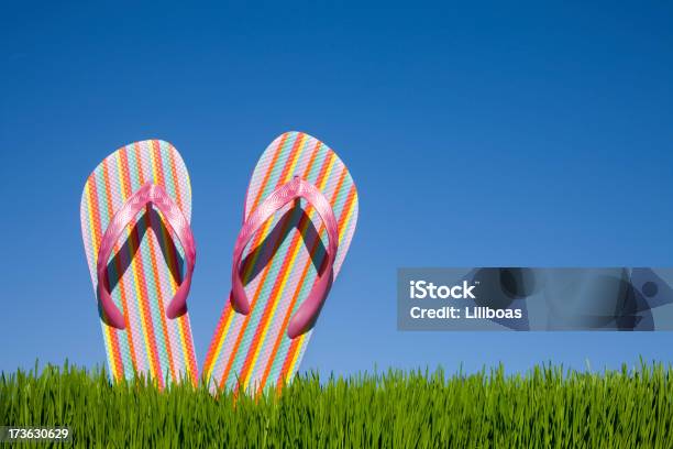 Flip Flops Stock Photo - Download Image Now - Flip-Flop, Grass, Blue