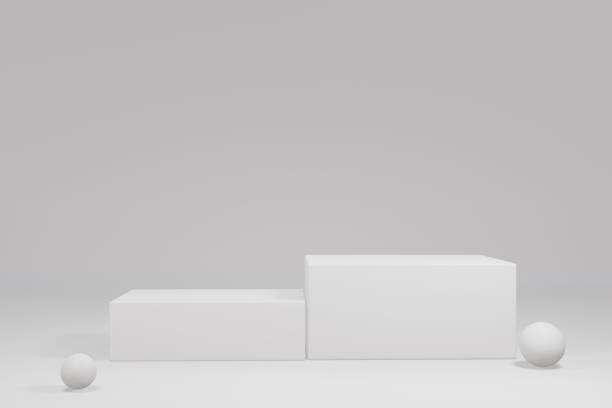 istock Product display stand on white background.Abstract grey backdrop concept.Geometric platform show cosmetic product.Podium on white background.Stage showcase.Minimal mockup 3D render 1736311473