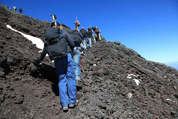 Group going up on the volcano 