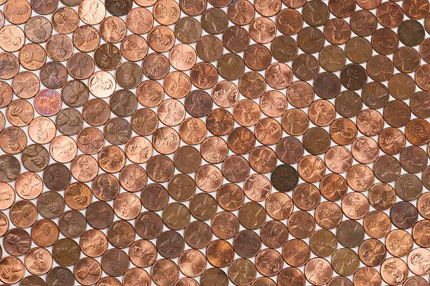 Photo of American Penny Coin Full Frame Background Flat