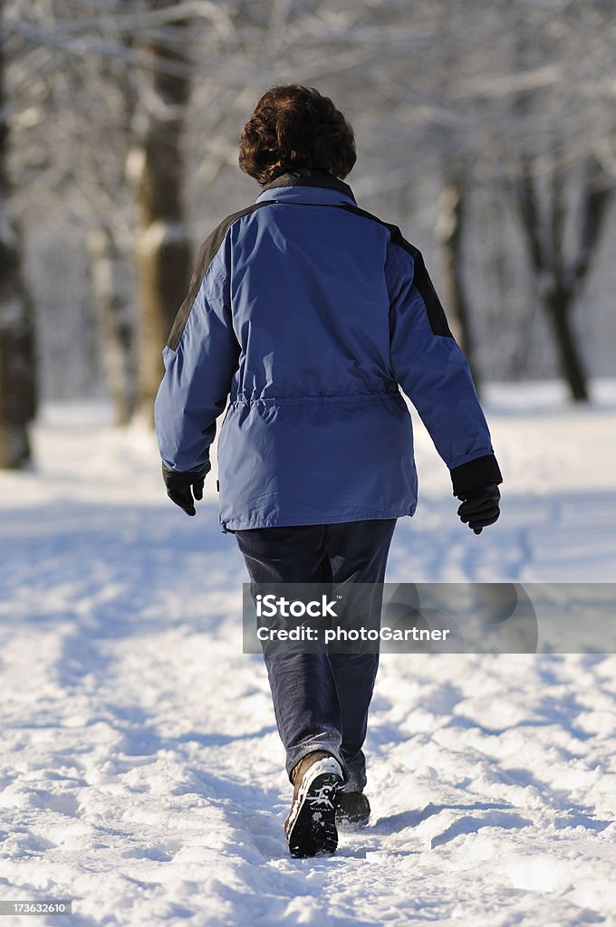 old mulher Andar na Avenida de Inverno - Royalty-free Adulto Foto de stock