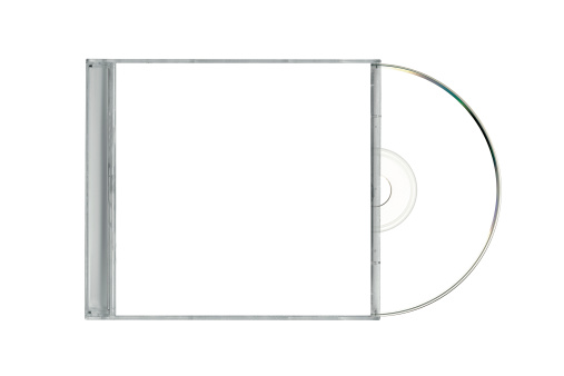 Jewel case with cd hanging out. Inlcudes clipping path.
