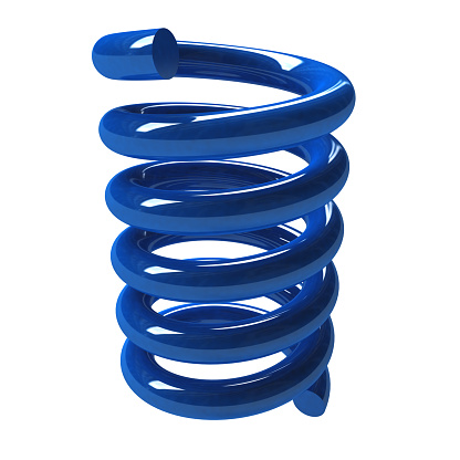 3D Blue Metal Spring on white background