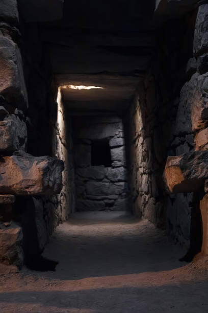UNESCO - Darkened Passageway: Blind Window in the Heart of Chavin stock photo