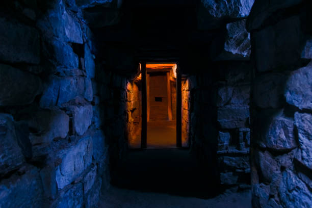 World Heritage Site: Light in the Depths of the Chavin Temple stock photo