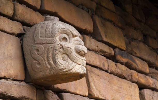 The last sentinel. The nailed head that still guards the temple of Chavin. stock photo