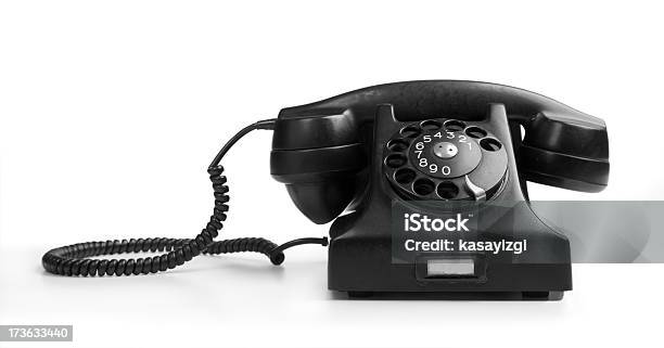 Negro Teléfono Vista De Frente Foto de stock y más banco de imágenes de Anticuado - Anticuado, Aparato de telecomunicación, Color negro