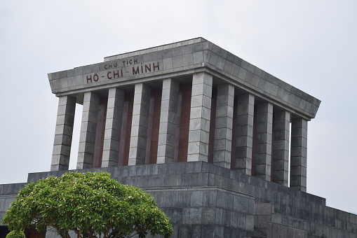 Hanoi, Vietnam - March 27, 2022: visitors queue to visit the Ho Chi Minh mausoleum in Ba Dinh Square in Hanoi.