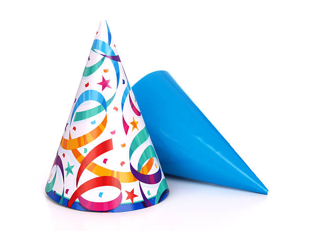 istock Two birthday party hats one blue and the other multicolored 173636338
