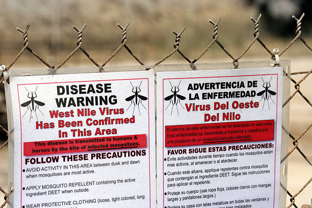 West Nile Warning Posted signs warning of West Nile. nile river stock pictures, royalty-free photos & images