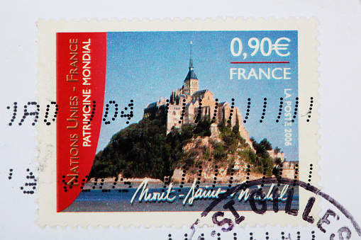 Mont St Michel stamp cancelled.