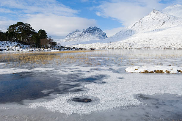 Liathach and Beinn Eighe from Loch Clair - typical Scottish Highland scenery in winter.