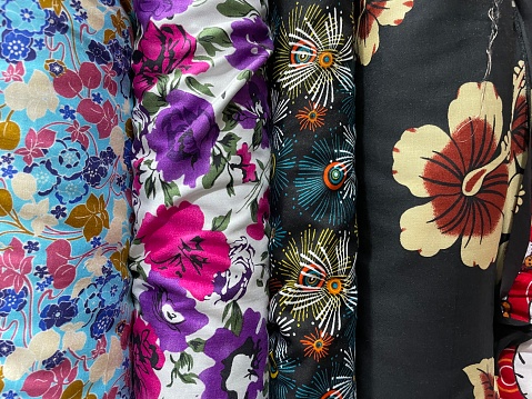Roll of fabric, batik floral style print fabric cotton for making apparel, fabric roll in textile business, fabric store supplier, material for clothing industry