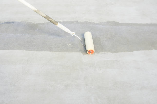 istock To using roller painting skim coat surface of concrete pavement floor. 1736423523