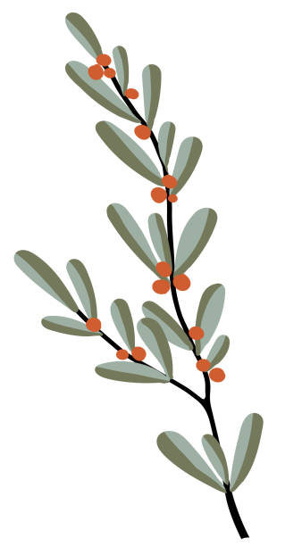 istock Branch with leaves. Red berries on a branch. Vintage colors. Flat vector style. 1736431576