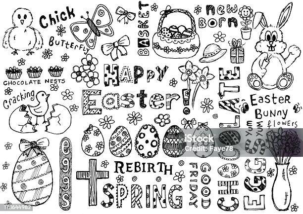 Lots Of Easter Doodles Including Eggs Bunny And A Bonnet Stock Illustration - Download Image Now