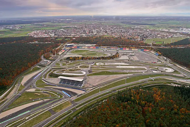 Famous Racing Track, Hockenheim Ring, Germany, shown from above.