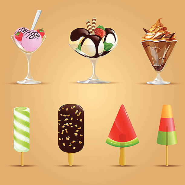 ilustraciones, imágenes clip art, dibujos animados e iconos de stock de juego de helados. - ice cream raspberry ice cream fruit mint