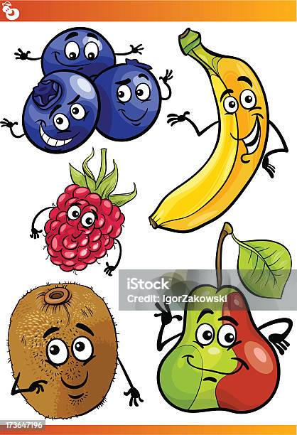 Divertente Illustrazione Fumetto Set Di Frutta - Immagini vettoriali stock e altre immagini di Alimentazione sana - Alimentazione sana, Allegro, Banana - Frutto tropicale