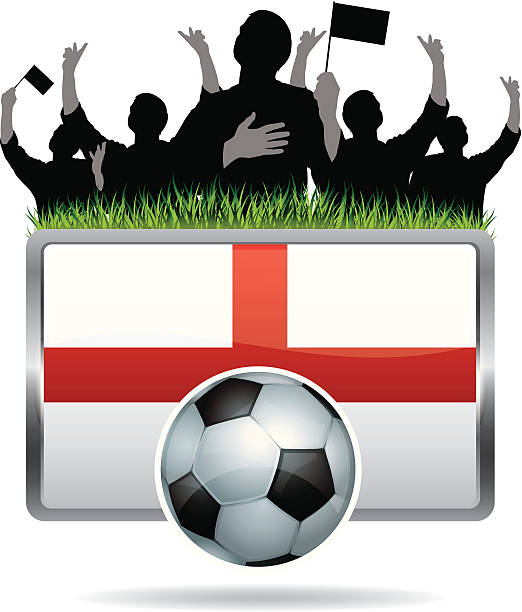 Soccer Fans with flag of England Glossy icon with fans, soccer ball and flag of England. EPS 10. Contains transparent objects basketball crowd stock illustrations