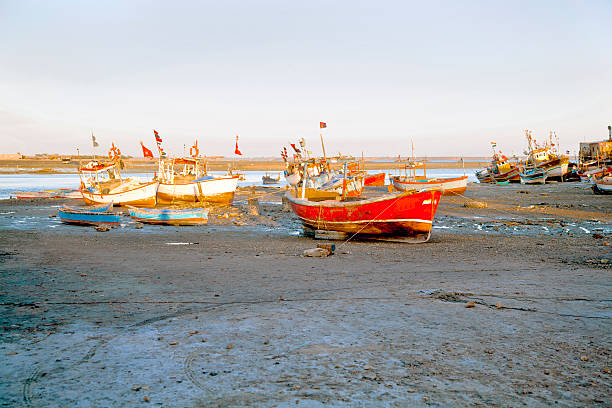 istock Grounded Boats in Gujarat Sunset India 173649099