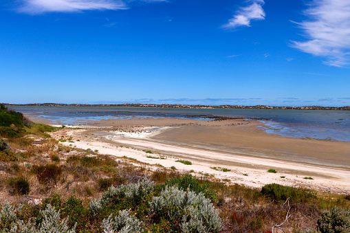 The beautiful coastal landscape facing across to the Coorong National Park near Meningie, South Australia
