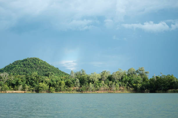 istock Beautiful landscape for the River and forest mountain with cloud and blue sky 1736517001